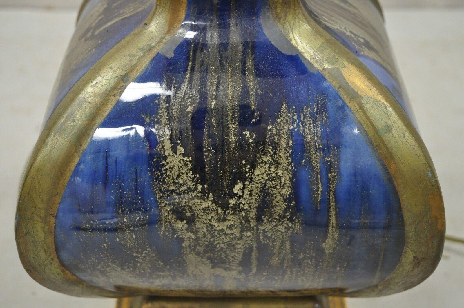 Vintage Mid-Century Modern Blue Drip Glaze Céramique Poterie Lampe de Table Bon état - En vente à Philadelphia, PA