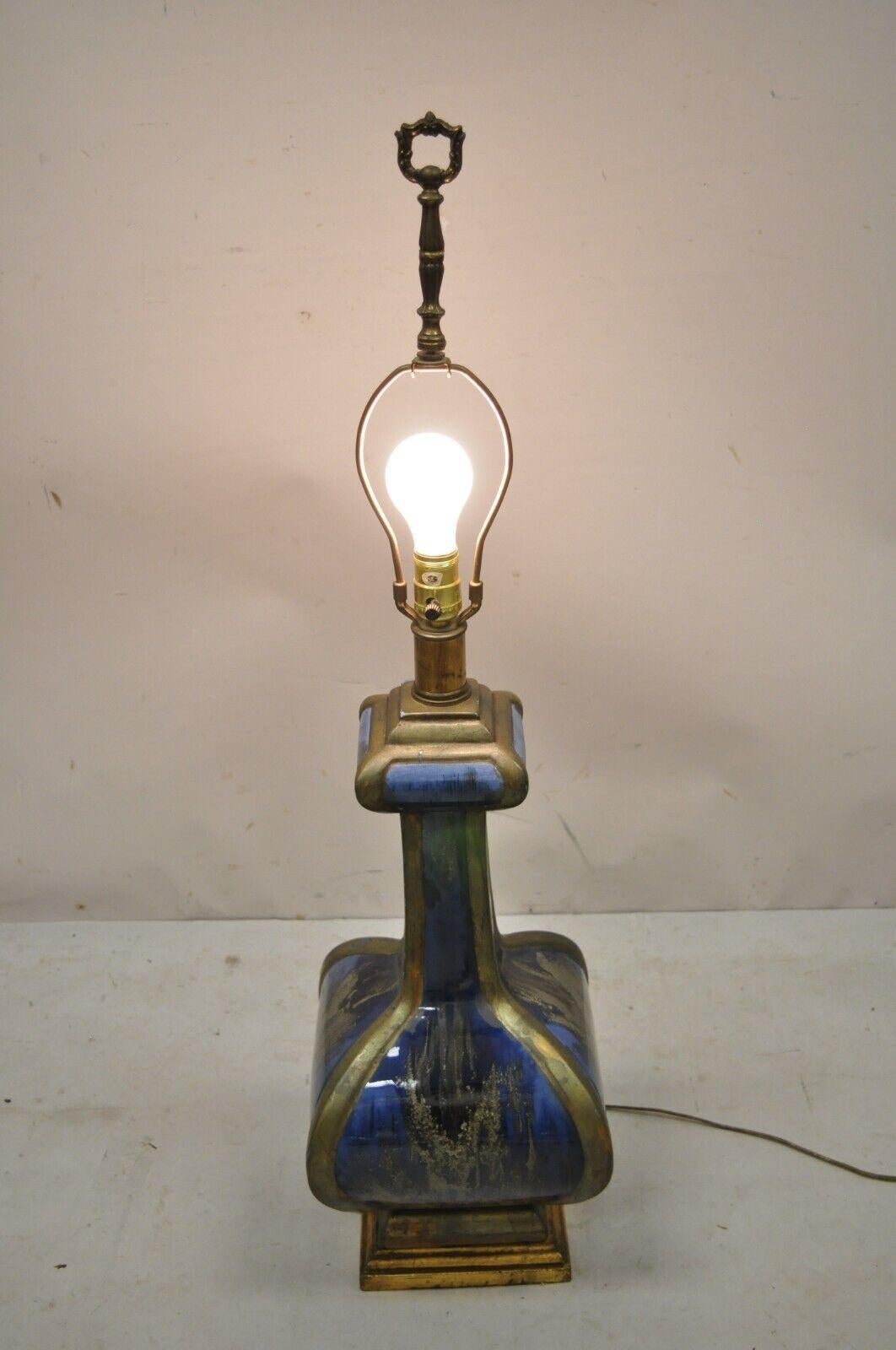 Vintage-Tischlampe aus Keramikkeramik mit blauer Tropfglasur, Mid-Century Modern im Zustand „Gut“ im Angebot in Philadelphia, PA