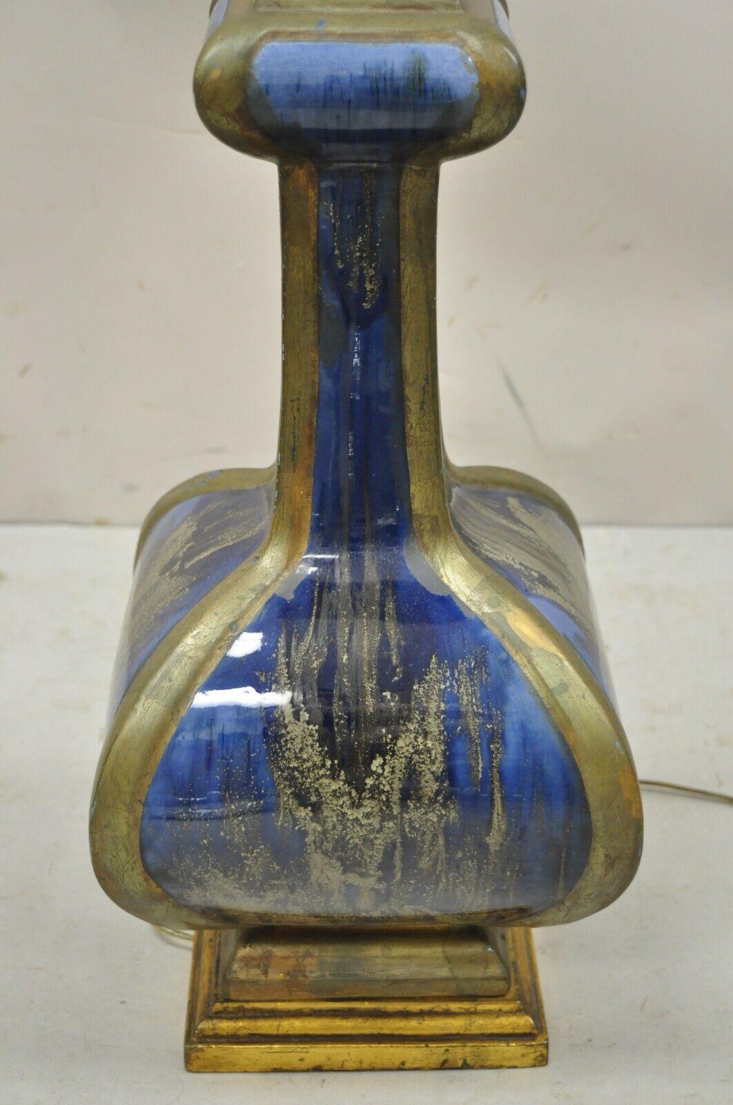 Vintage Mid-Century Modern Blue Drip Glaze Ceramic Pottery Table Lamp For Sale 2