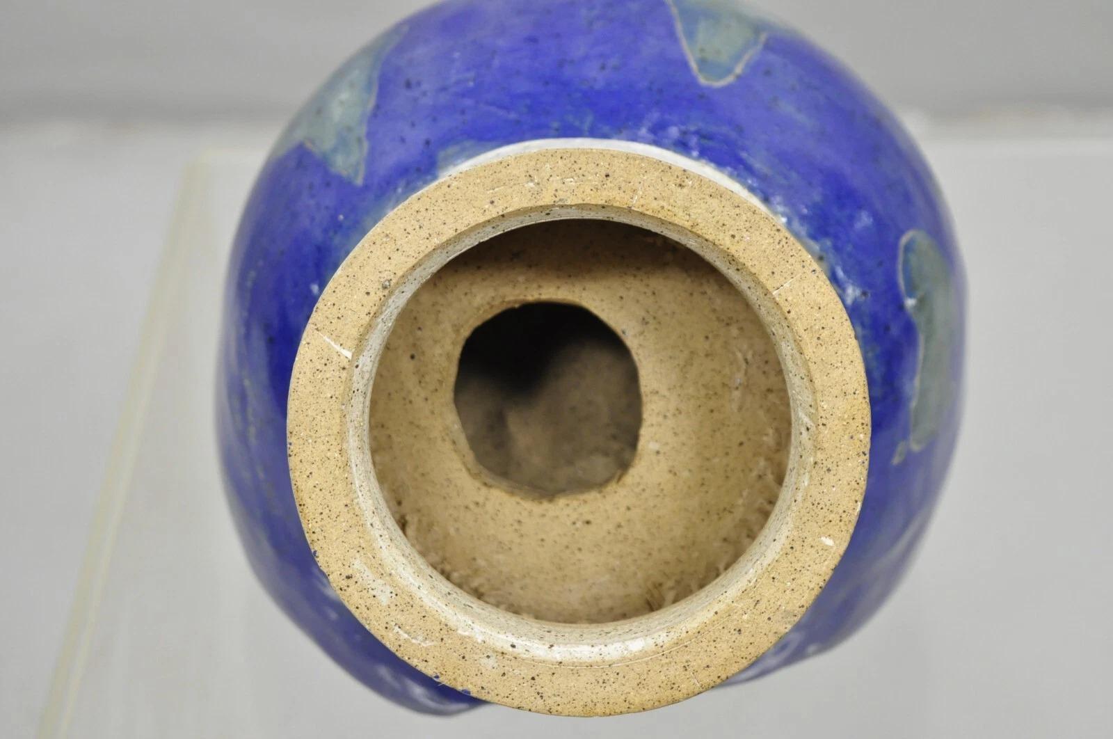 Vintage Mid Century Modern Ceramica Smalto Blu Ceramica Mondo Globo Volto Scultura in vendita 4