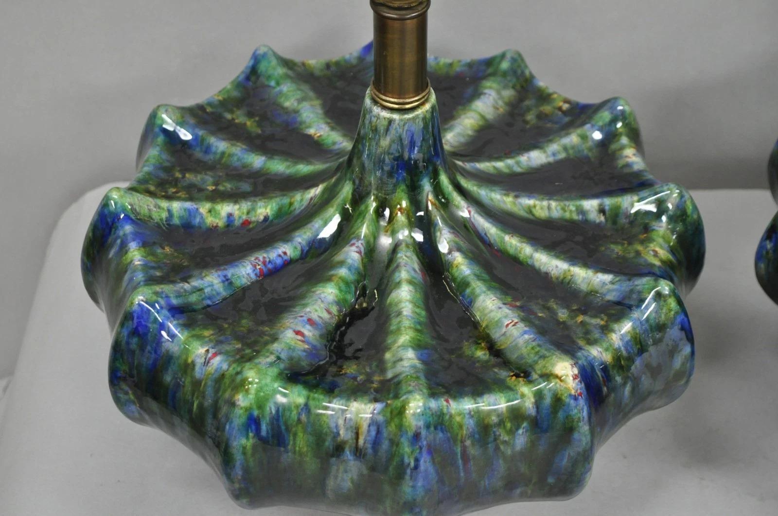 Lampes de table en céramique bleue et verte Vintage Mid Century Modern by Modernera - une paire en vente 4