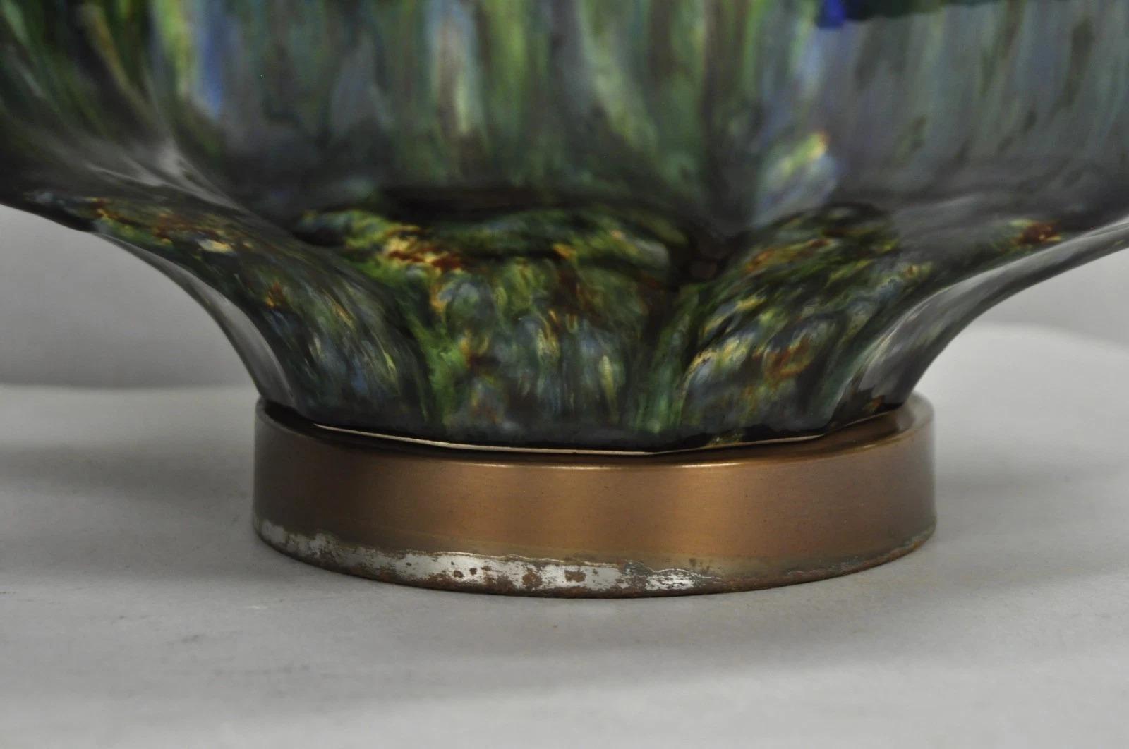 Lampes de table en céramique bleue et verte Vintage Mid Century Modern by Modernera - une paire en vente 1