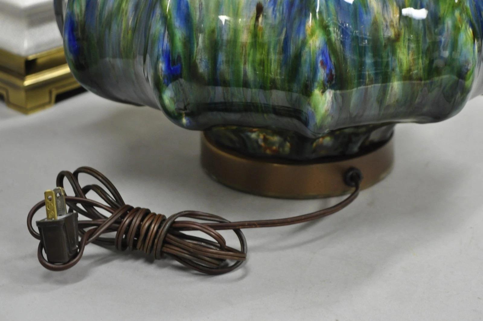 Lampes de table en céramique bleue et verte Vintage Mid Century Modern by Modernera - une paire en vente 2