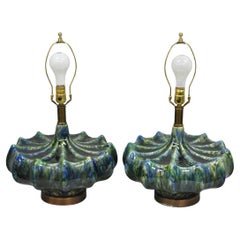 Lampes de table en céramique bleue et verte Vintage Mid Century Modern by Modernera - une paire