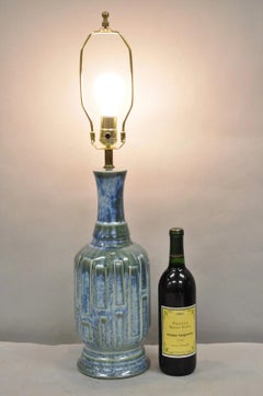 Vintage Mid Century Modern Blue & Green Drip Glaze Ceramic Pottery Table Lamp
