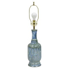 Vintage Mid Century Modern Blue & Green Drip Glaze Ceramic Pottery Table Lamp