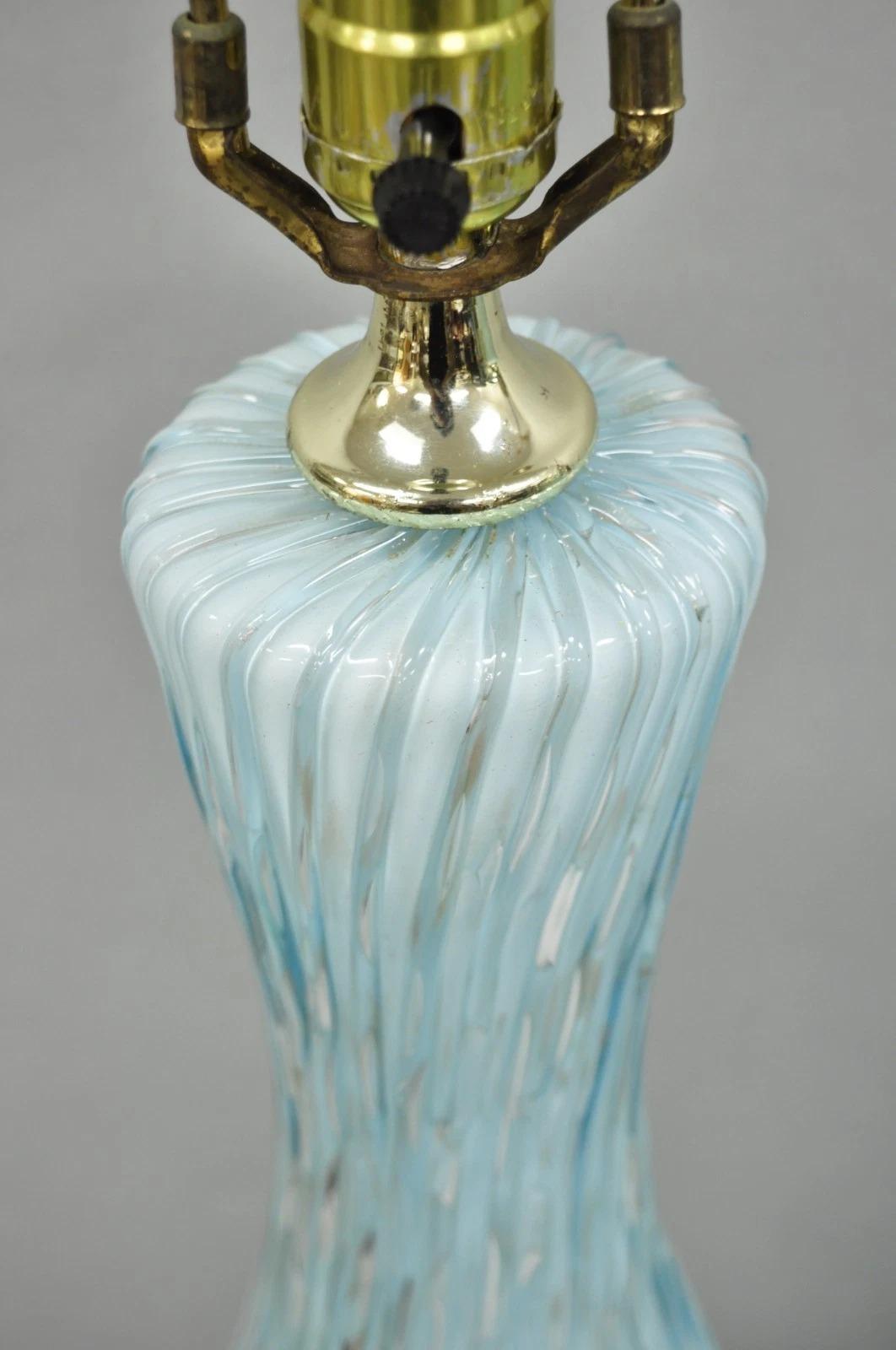 Pareja de Lámparas de Mesa Vintage Mid Century Modern Blue Italian Murano Glass Gold Bubble en venta 6