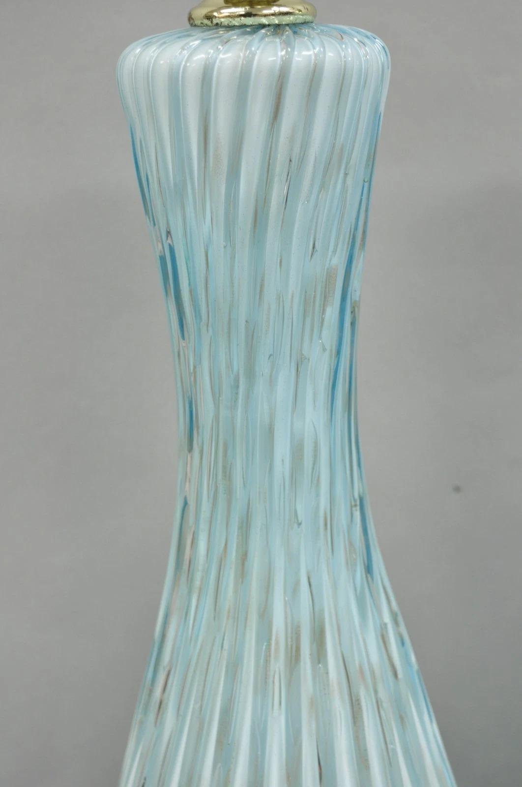 Pareja de Lámparas de Mesa Vintage Mid Century Modern Blue Italian Murano Glass Gold Bubble Desconocido en venta