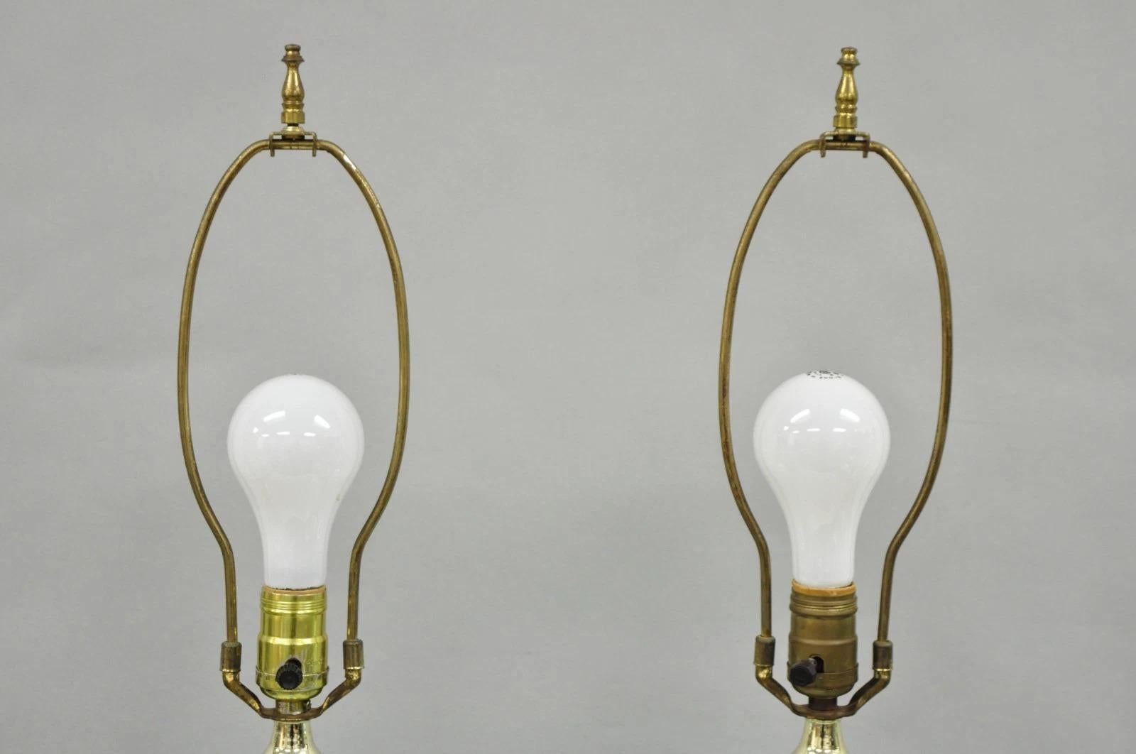 Pareja de Lámparas de Mesa Vintage Mid Century Modern Blue Italian Murano Glass Gold Bubble Vidrio en venta