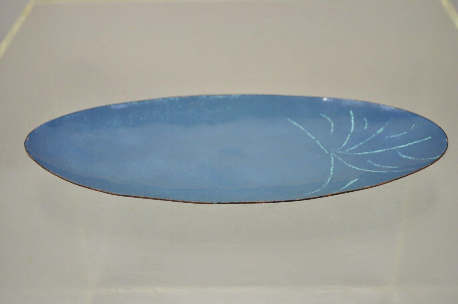 Vintage Mid-Century Modern blue porcelain enamel copper 10