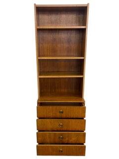 Vintage Mid Century Modern Bookshelf Cabinet with 4 Drawers