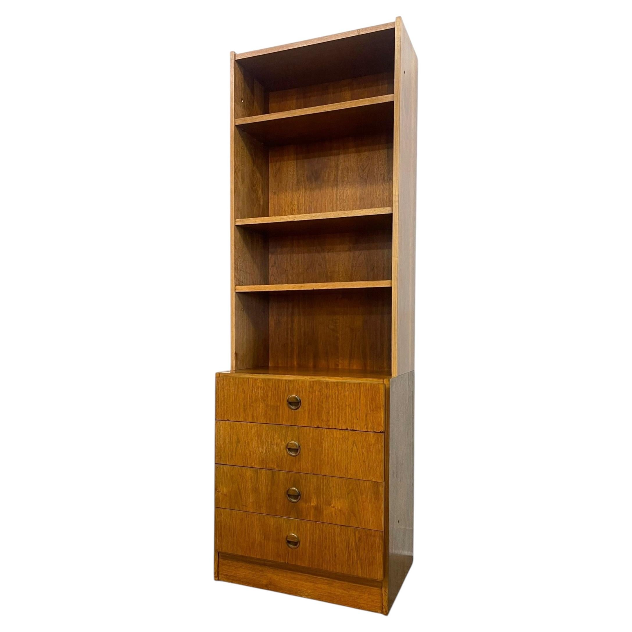 Vintage Mid Century Modern Bookshelf Cabinet with 4 Drawers