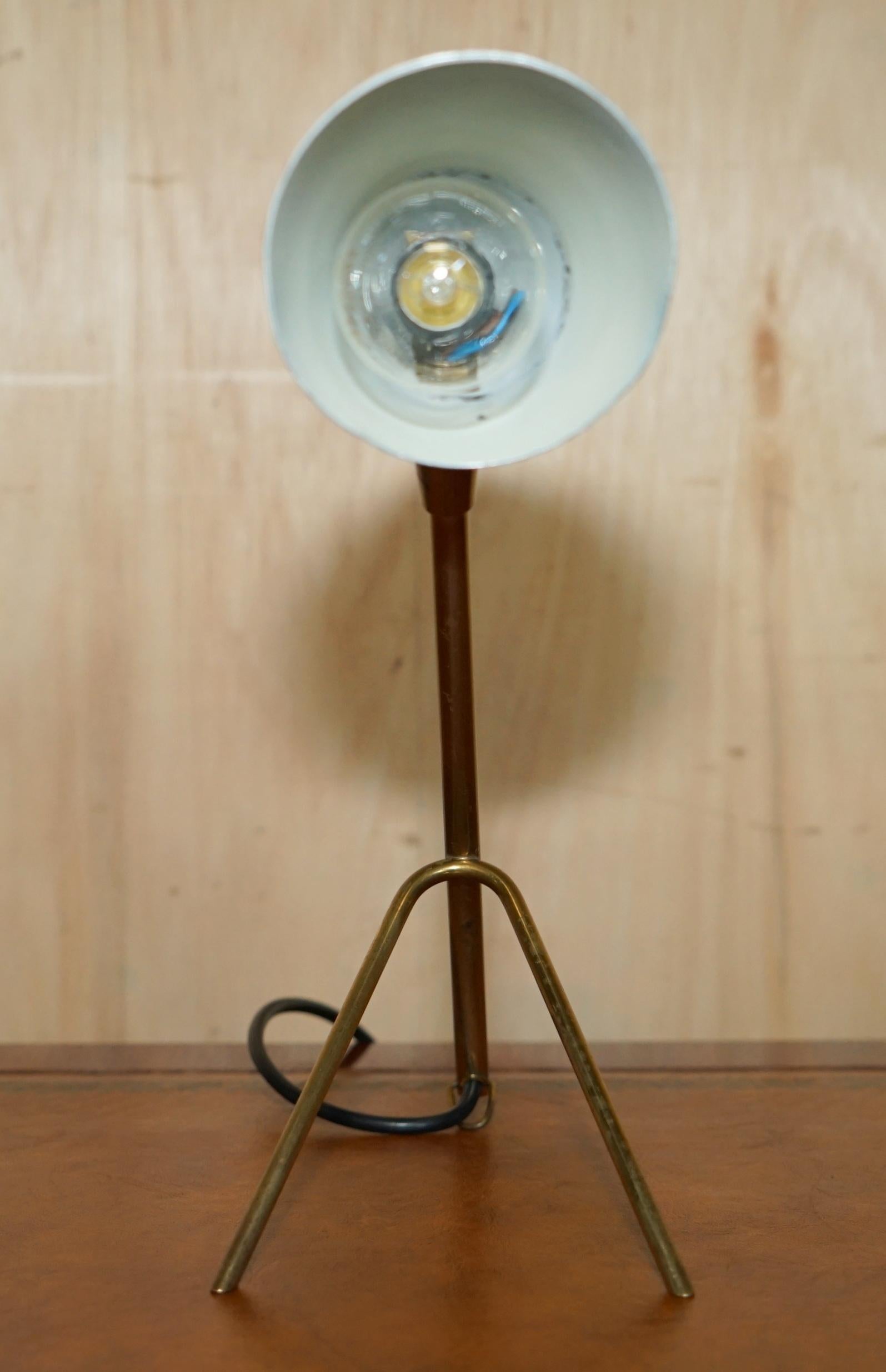 French VINTAGE MID CENTURY MODERN BORIS LACROIX TABLE LAMP WiTH BLUE ORIGINAL SHADE For Sale