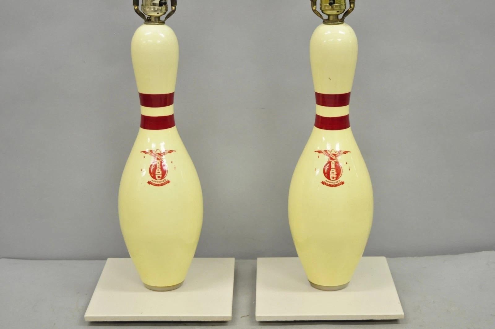 Mid-Century Modern Vintage Mid Century Modern Bowling Pin Man Cave Game Room Table Lamps - a Pair For Sale