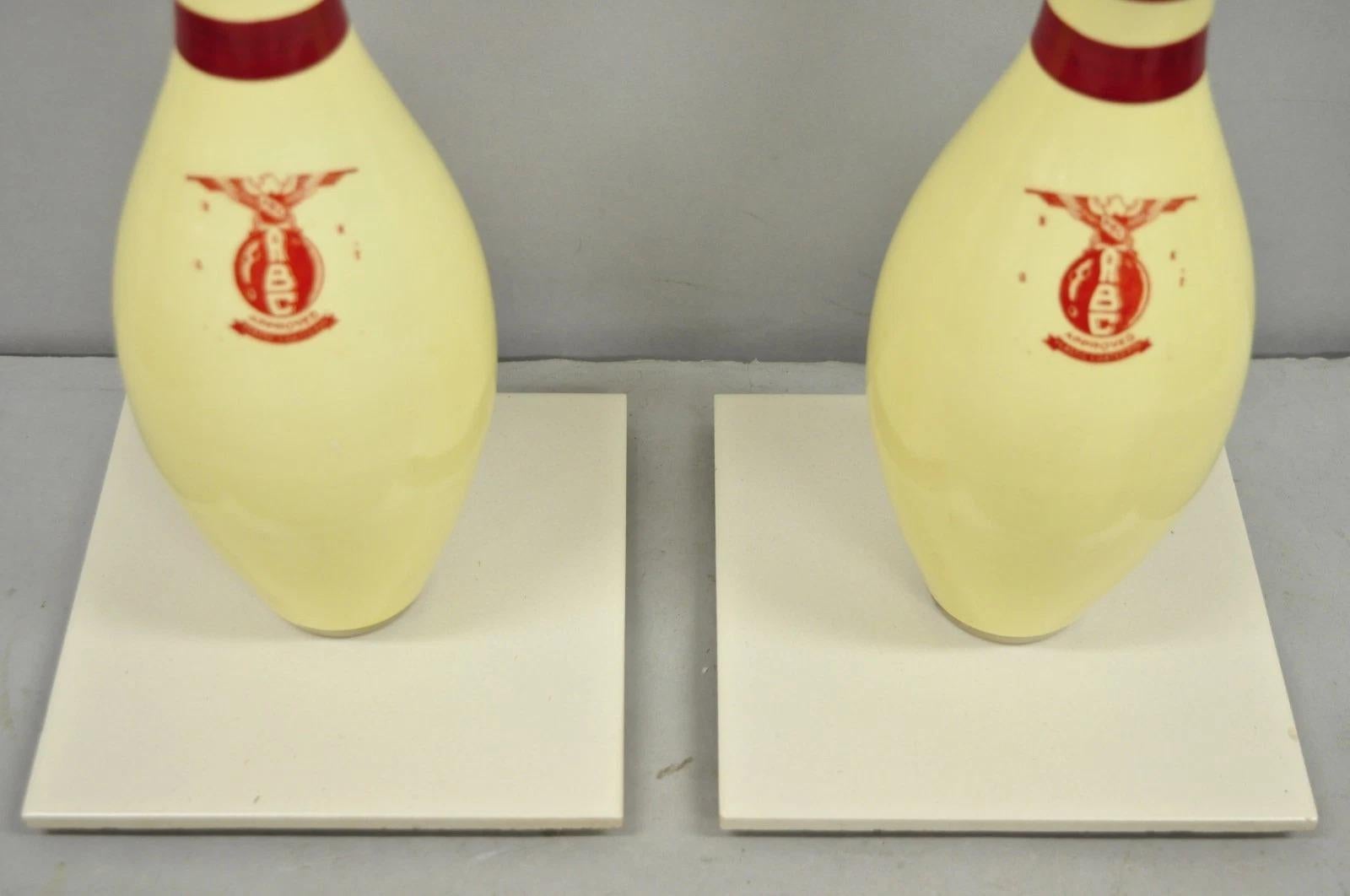 Ceramic Vintage Mid Century Modern Bowling Pin Man Cave Game Room Table Lamps - a Pair For Sale