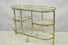 Vintage Mid Century Modern Brass 3 Tier Oval Frame Rolling Bar Cart Server Table