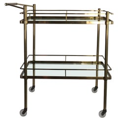 Chariot de bar en laiton et verre:: vintage:: moderne du milieu du siècle