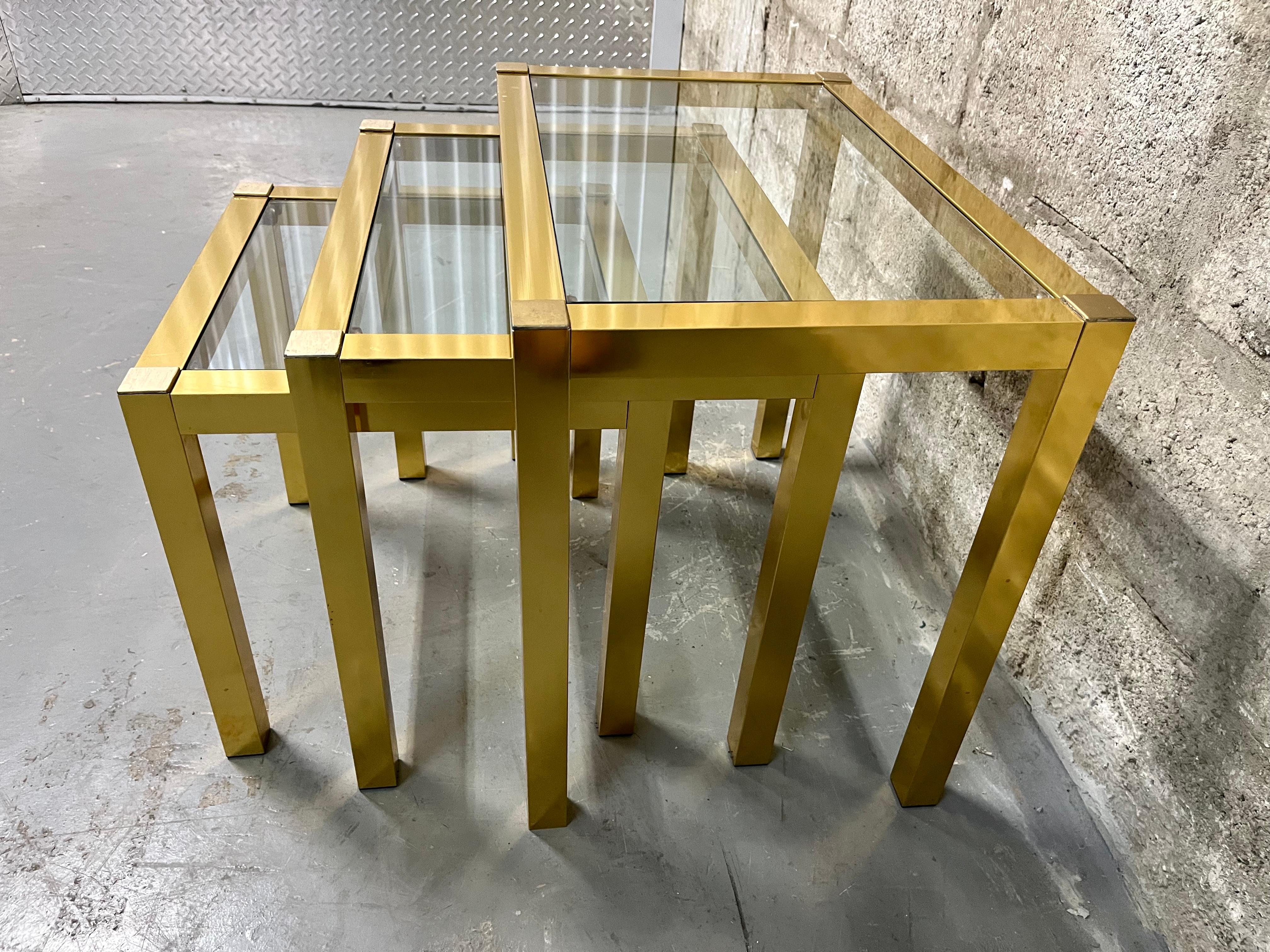 Vintage Mid Century Modern Brass Anodized Aluminum Nesting Tables. Circa 1960s  For Sale 6