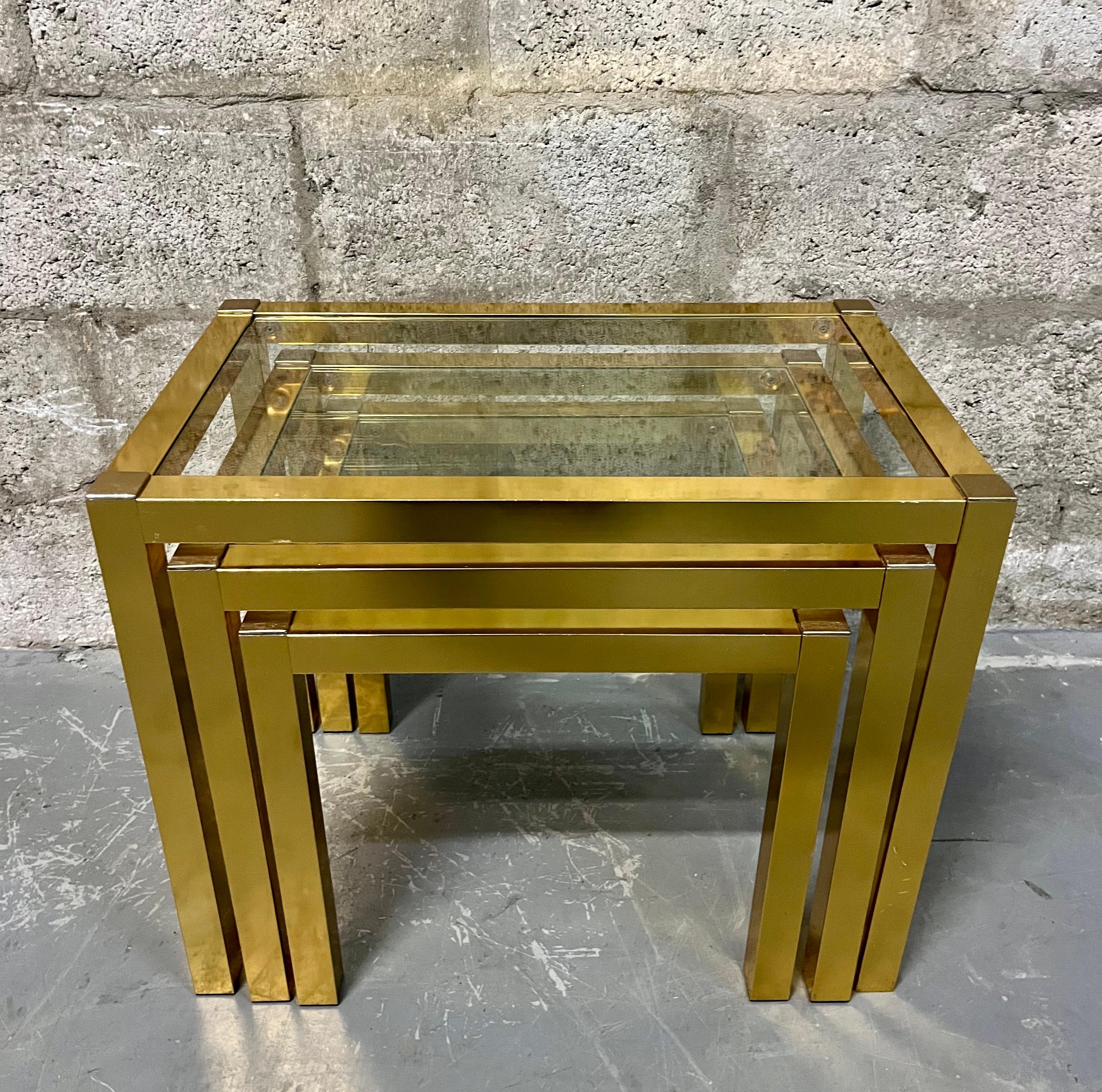 Vintage Mid Century Modern Brass Anodized Aluminum Nesting Tables. Circa 1960s  For Sale 8