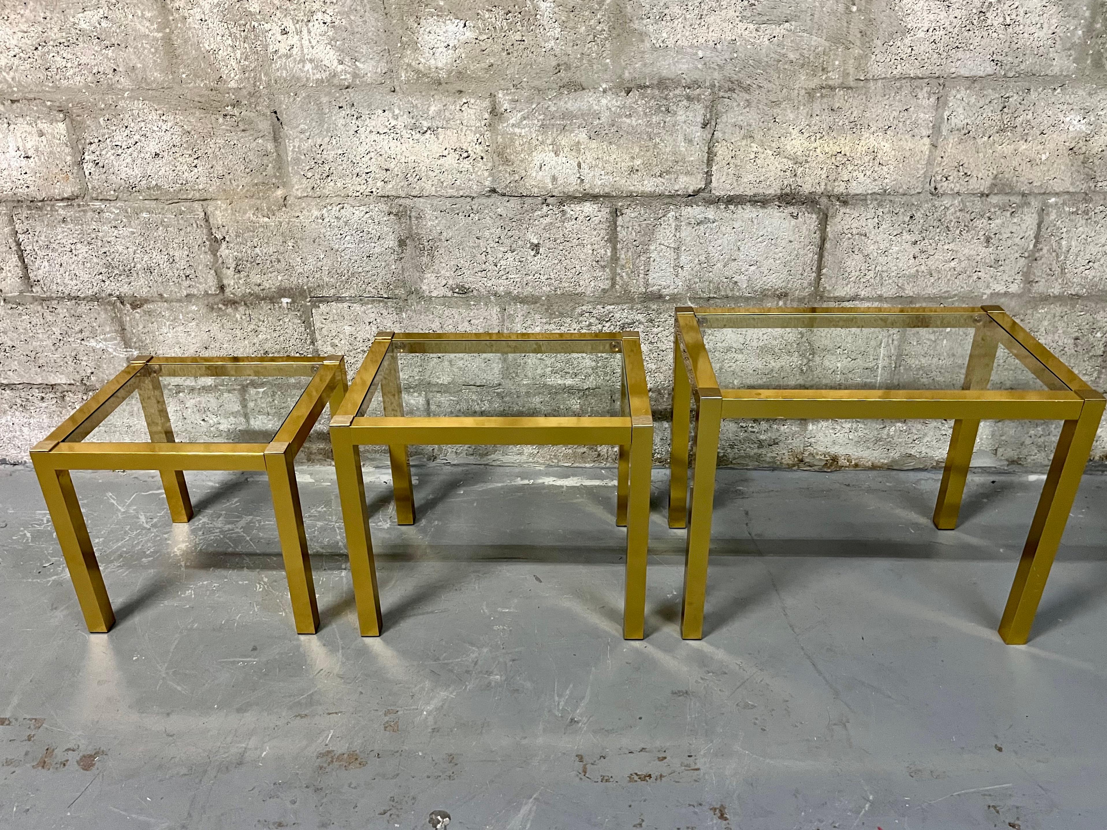 Vintage Mid Century Modern Brass Anodized Aluminum Nesting Tables. Circa 1960s  For Sale 1