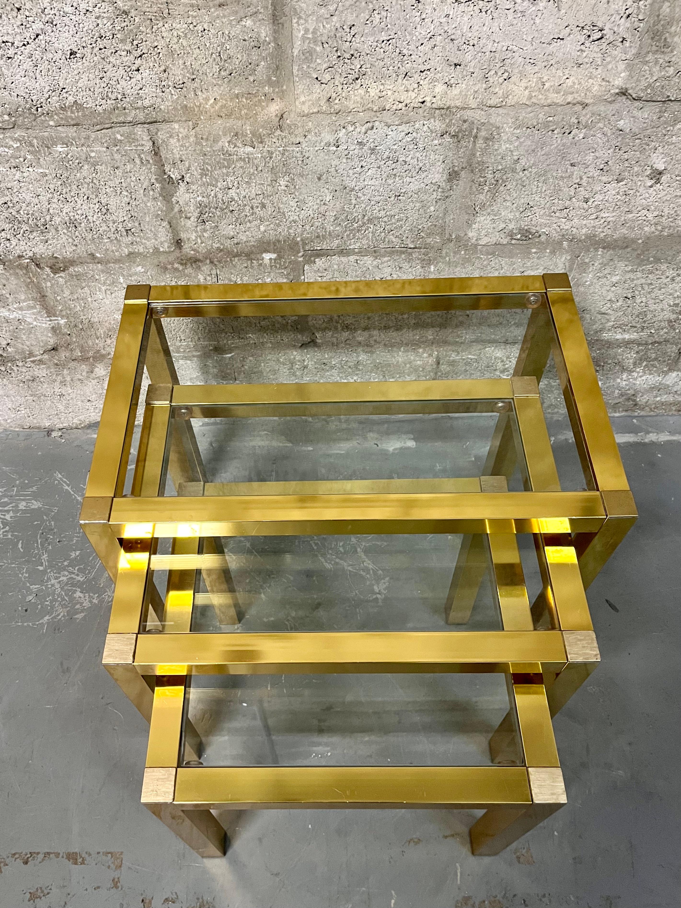 Vintage Mid Century Modern Brass Anodized Aluminum Nesting Tables. Circa 1960s  For Sale 2