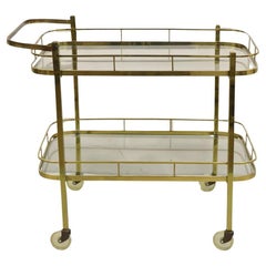 Vintage Mid Century Modern Brass Bar Tea Cart with Glass Shelves