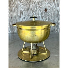 Vintage Mid-Century Modern Brass Chafing Dish After Tommi Parzinger
