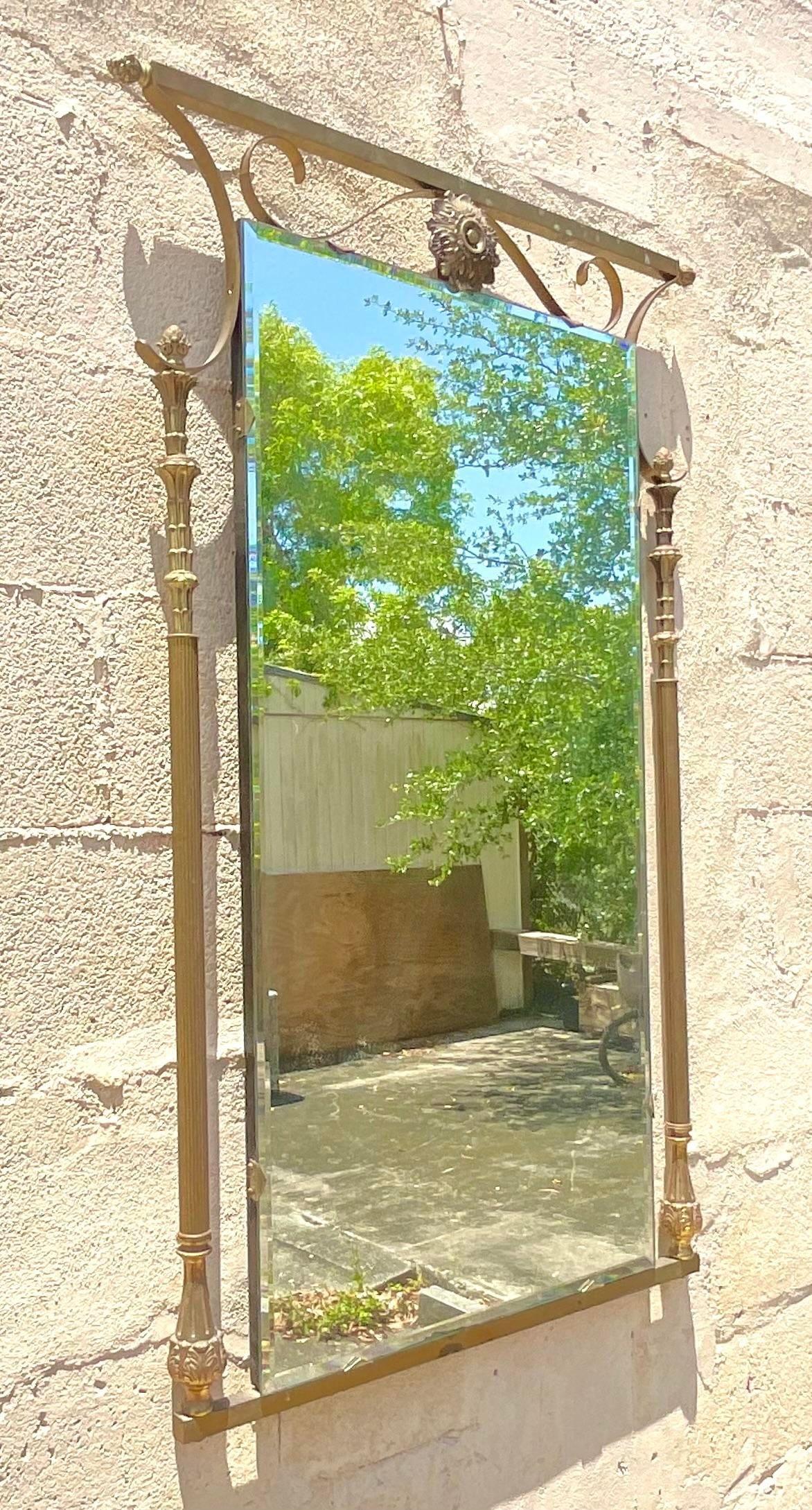 Américain Miroir à colonne en laiton, Vintage Mid-Century Modern en vente