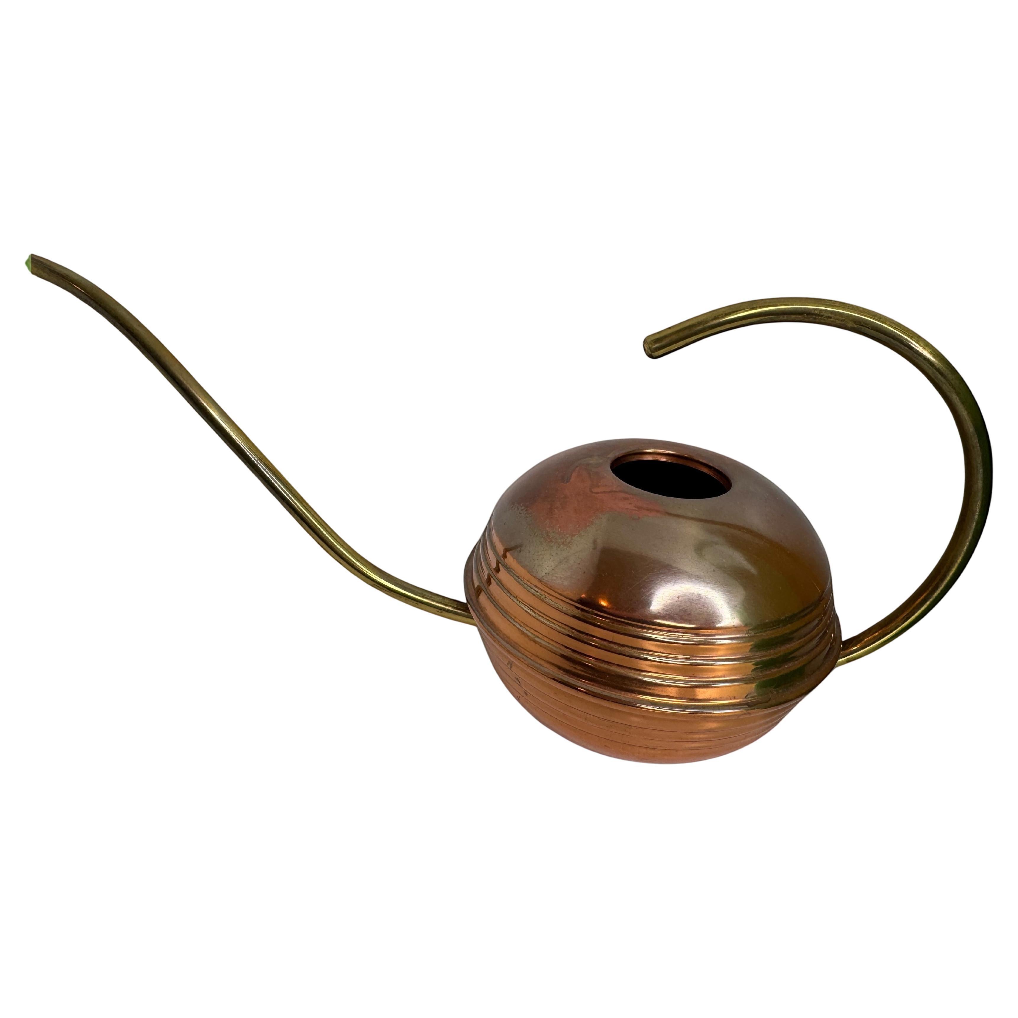 Vintage Mid-Century Modern Brass Copper Watering Can, 1950s