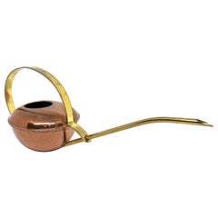 Vintage Mid-Century Modern Brass Copper Watering Can with Long Spout, 1950s