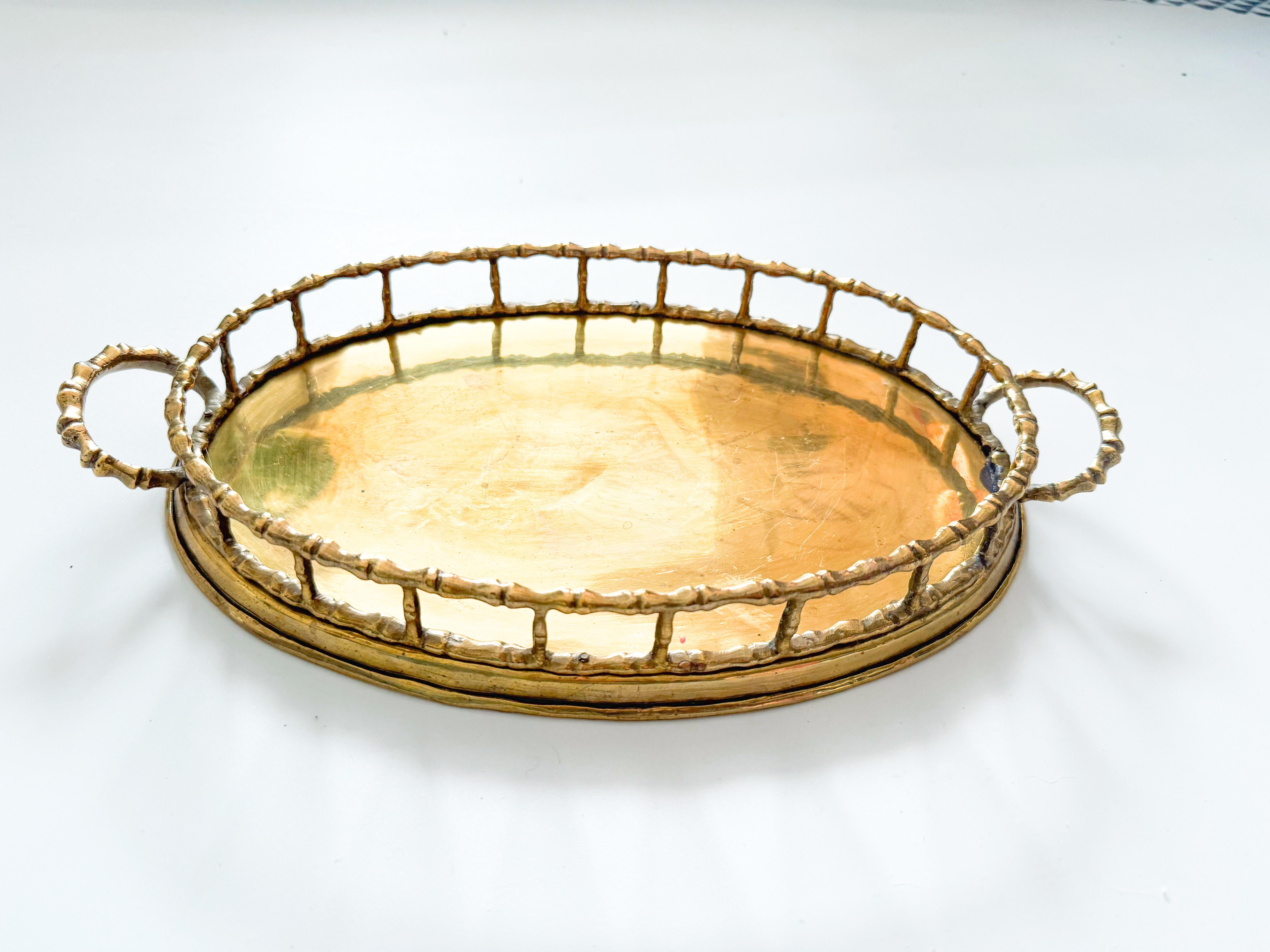 Indian Vintage Mid-Century Modern Brass Faux Bamboo Tray, India, 1950s