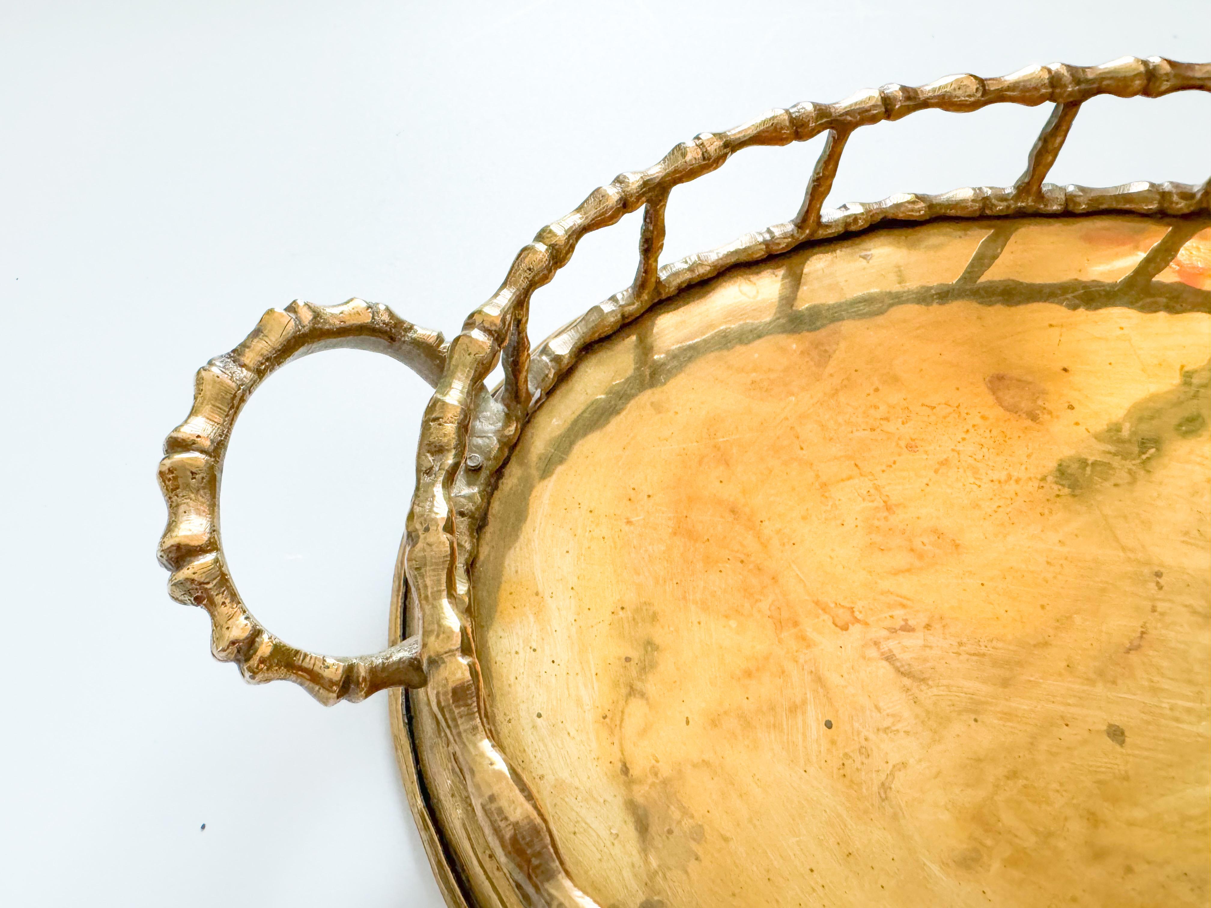 20th Century Vintage Mid-Century Modern Brass Faux Bamboo Tray, India, 1950s