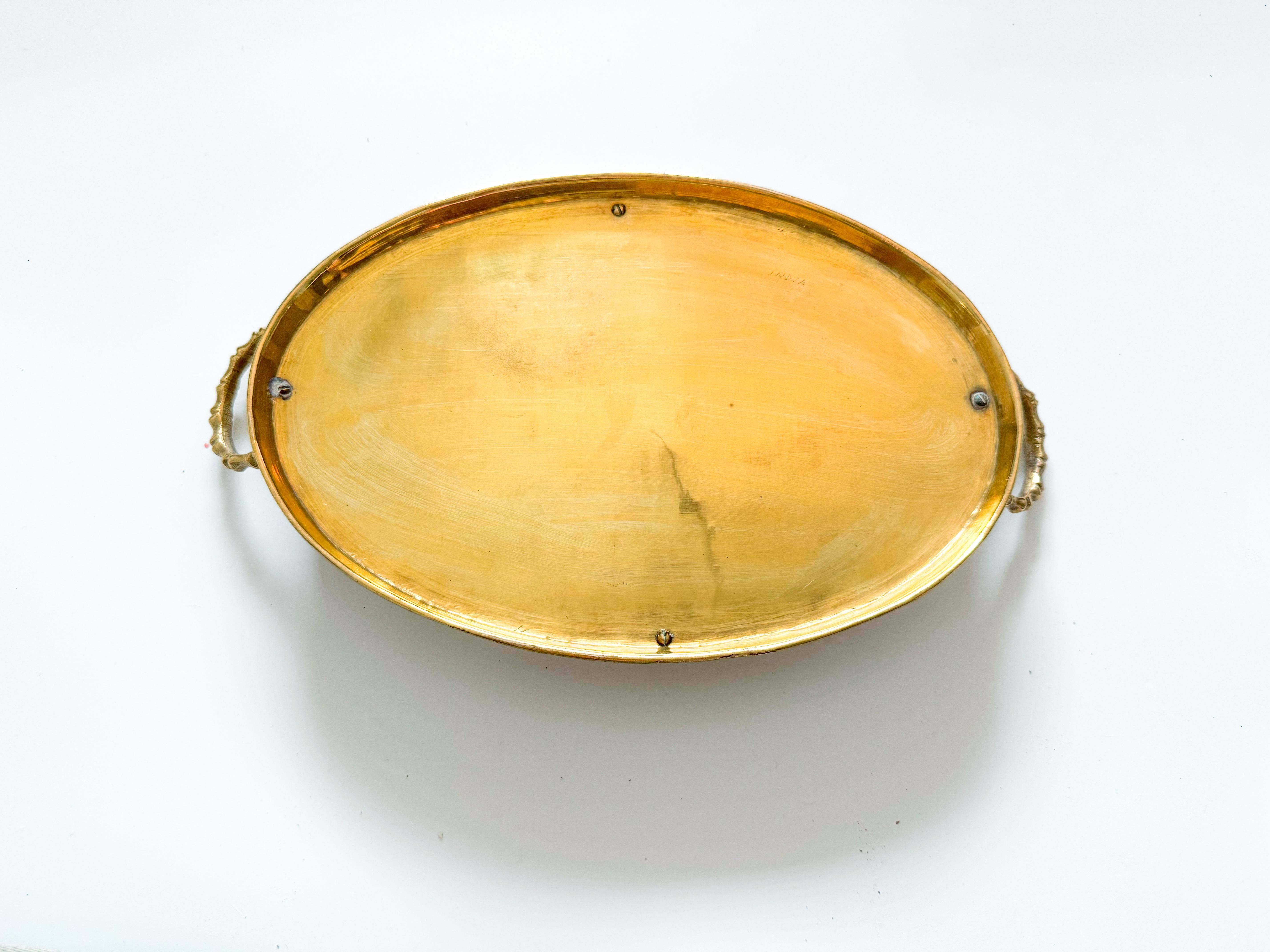 Vintage Mid-Century Modern Brass Faux Bamboo Tray, India, 1950s 1