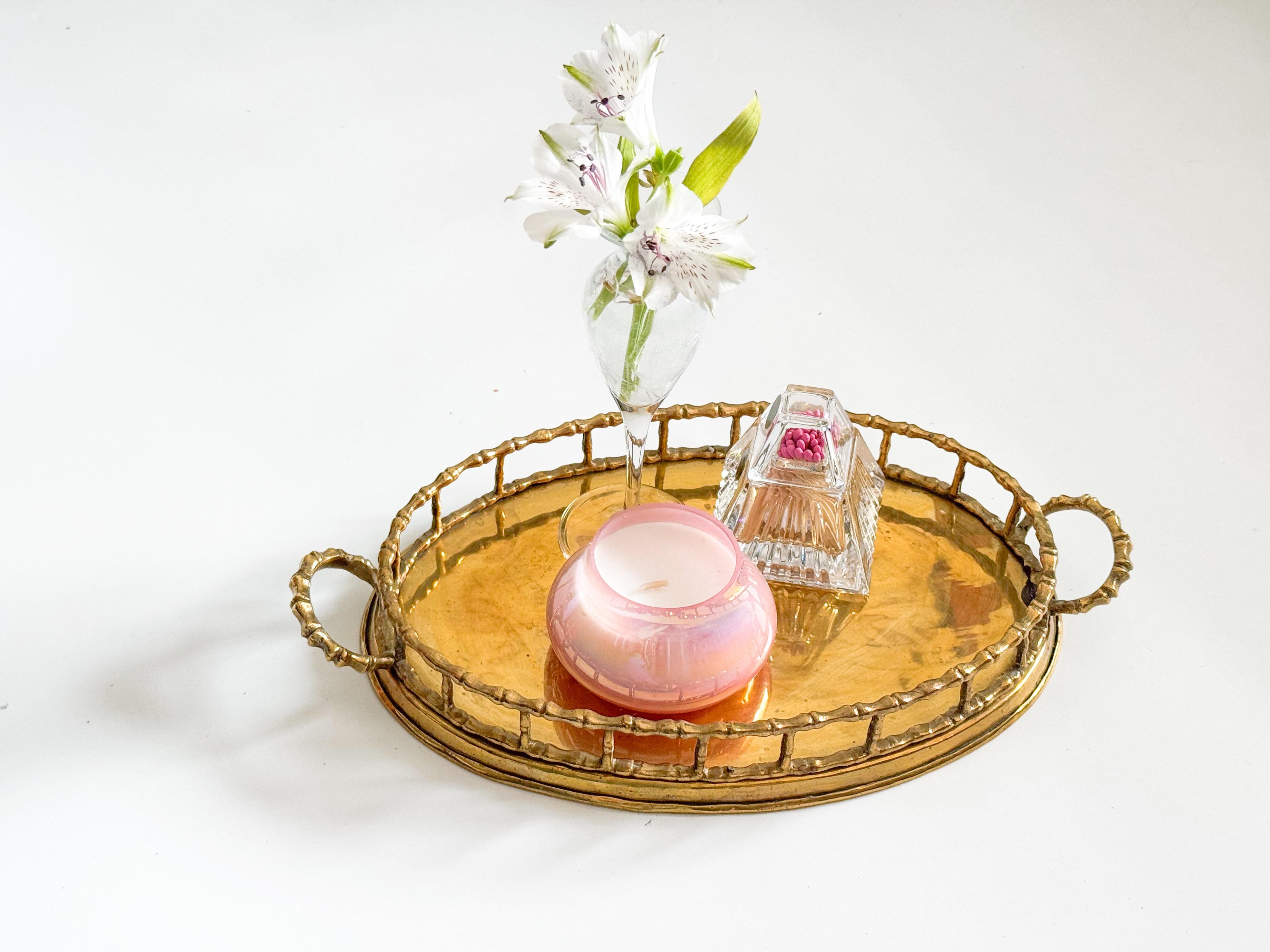 Vintage Mid-Century Modern Brass Faux Bamboo Tray, India, 1950s 2