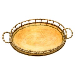 Vintage Mid-Century Modern Brass Faux Bamboo Tray, India, 1950s