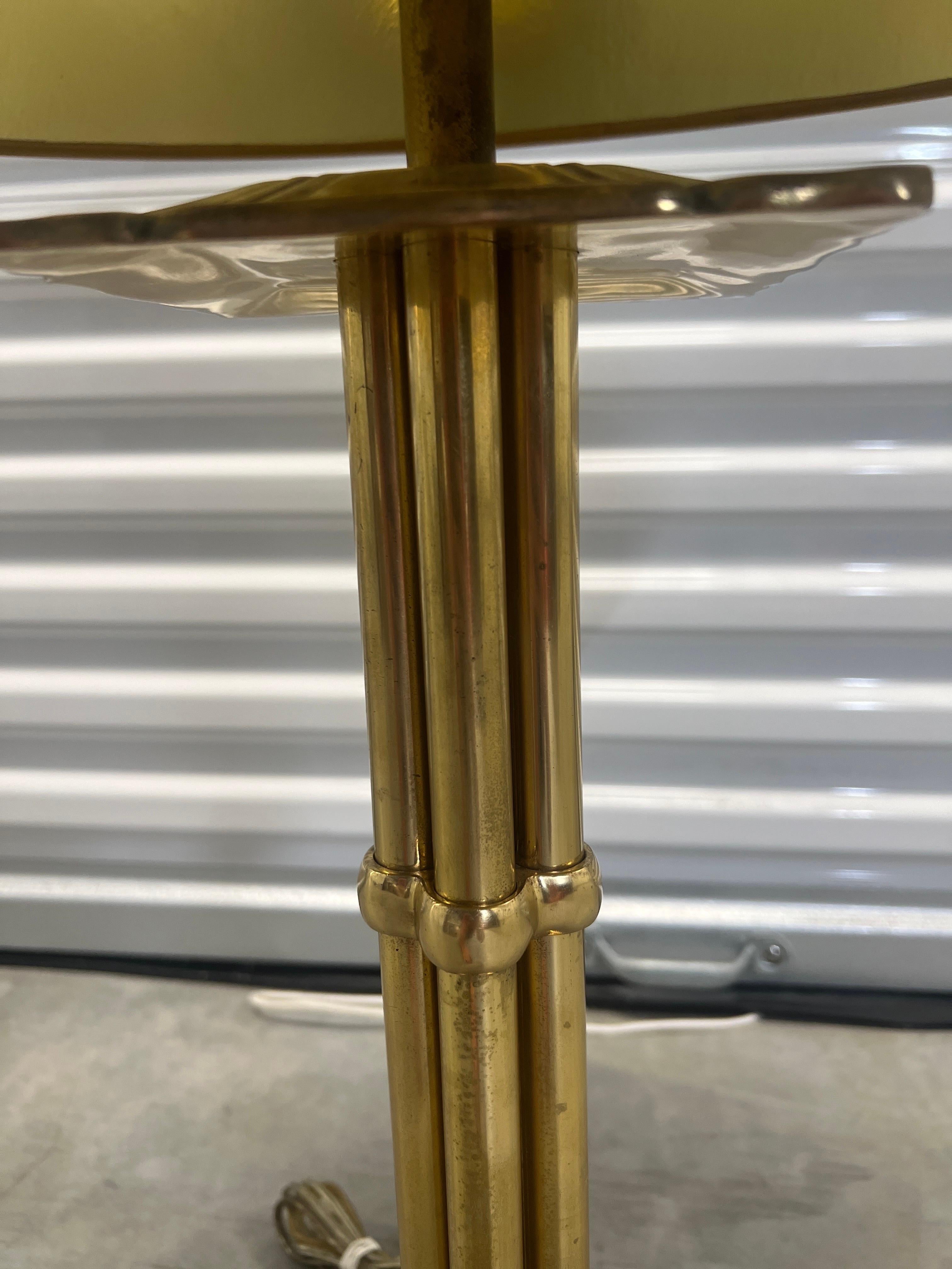 Mid-Century Modern Vintage Mid Century Modern Brass & Lucite Chapman Lamp W/ Original Shade C. 1985 For Sale