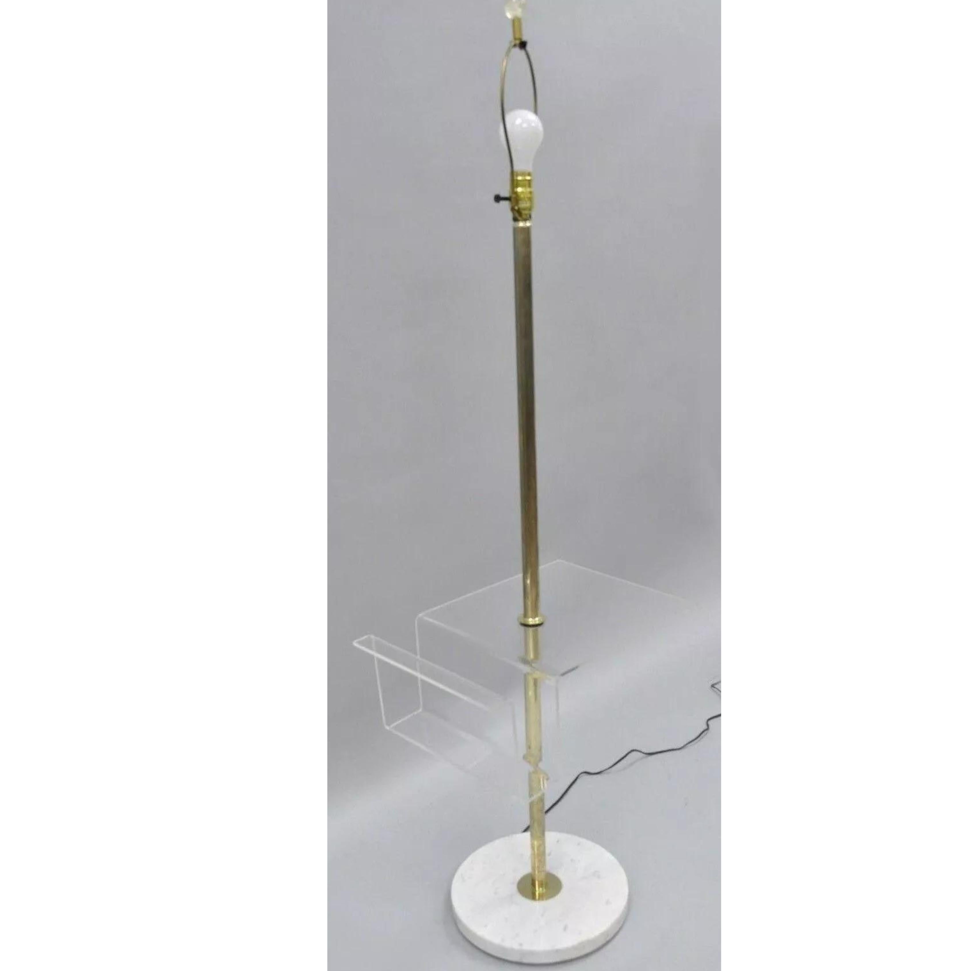 Vintage Mid Century Modern Brass Lucite Marble Floor Lamp w Magazine Table Rack For Sale 5
