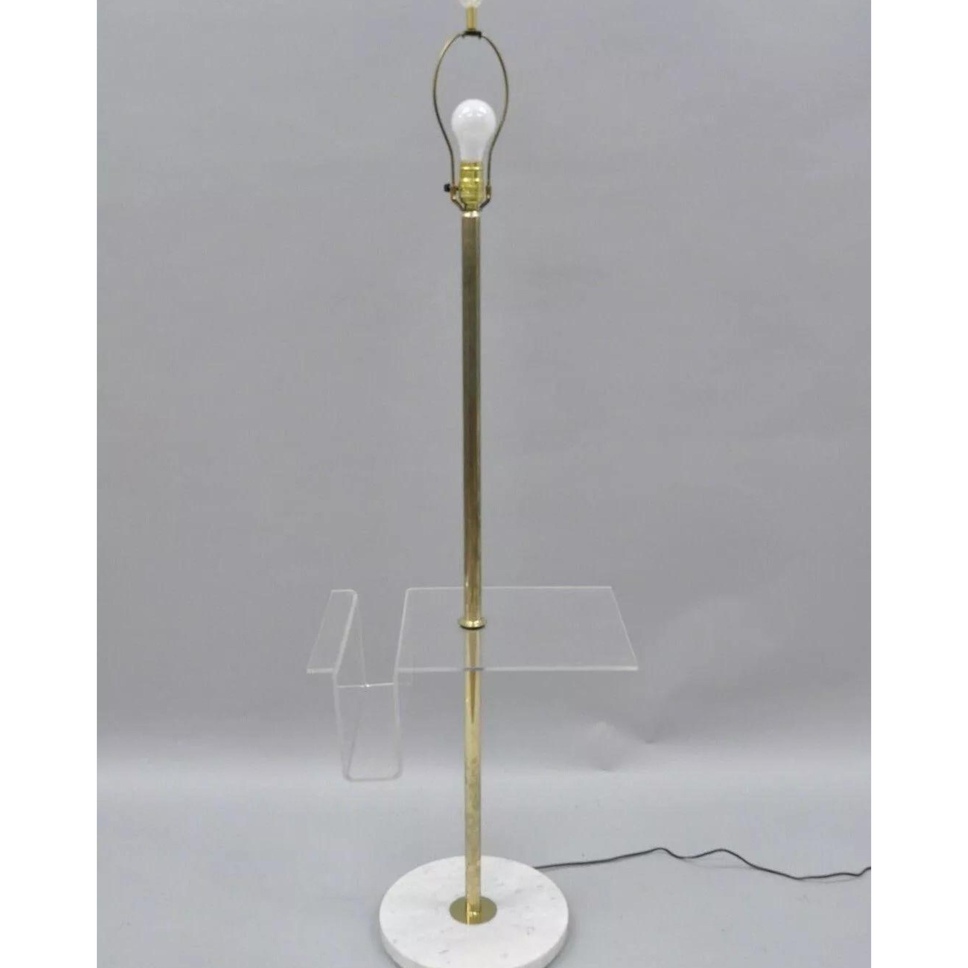 Vintage Mid Century Modern Brass Lucite Marble Floor Lamp w Magazine Table Rack For Sale 6