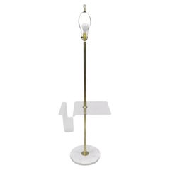 Retro Mid Century Modern Brass Lucite Marble Floor Lamp w Magazine Table Rack