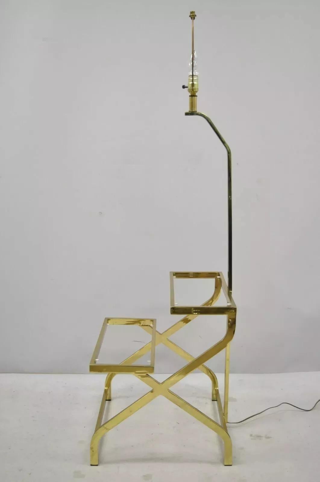 Vintage Mid Century Modern Brass Metal 2 Tier Step Up Floor Lamp End Table im Angebot 5