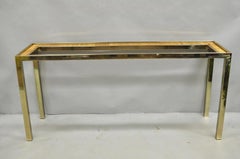 Vintage Mid Century Modern Messing Metall und Rattan Gold Konsole Hall Tisch