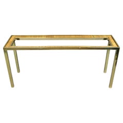 Vintage Mid Century Modern Brass Metal e Rattan Gold Console Hall Table