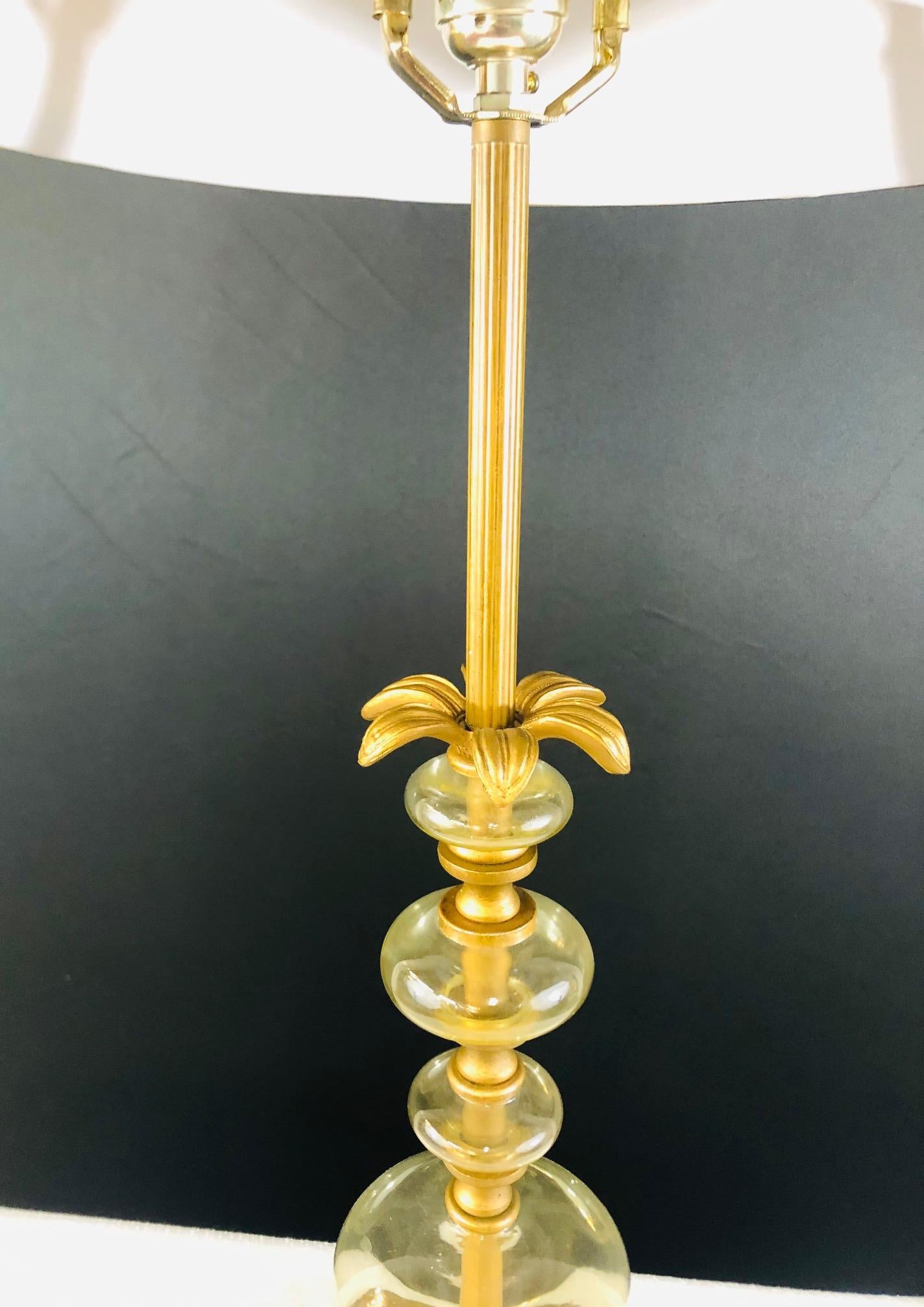 Glass Vintage Mid-Century Modern Brass Palm Tree Lamp For Sale