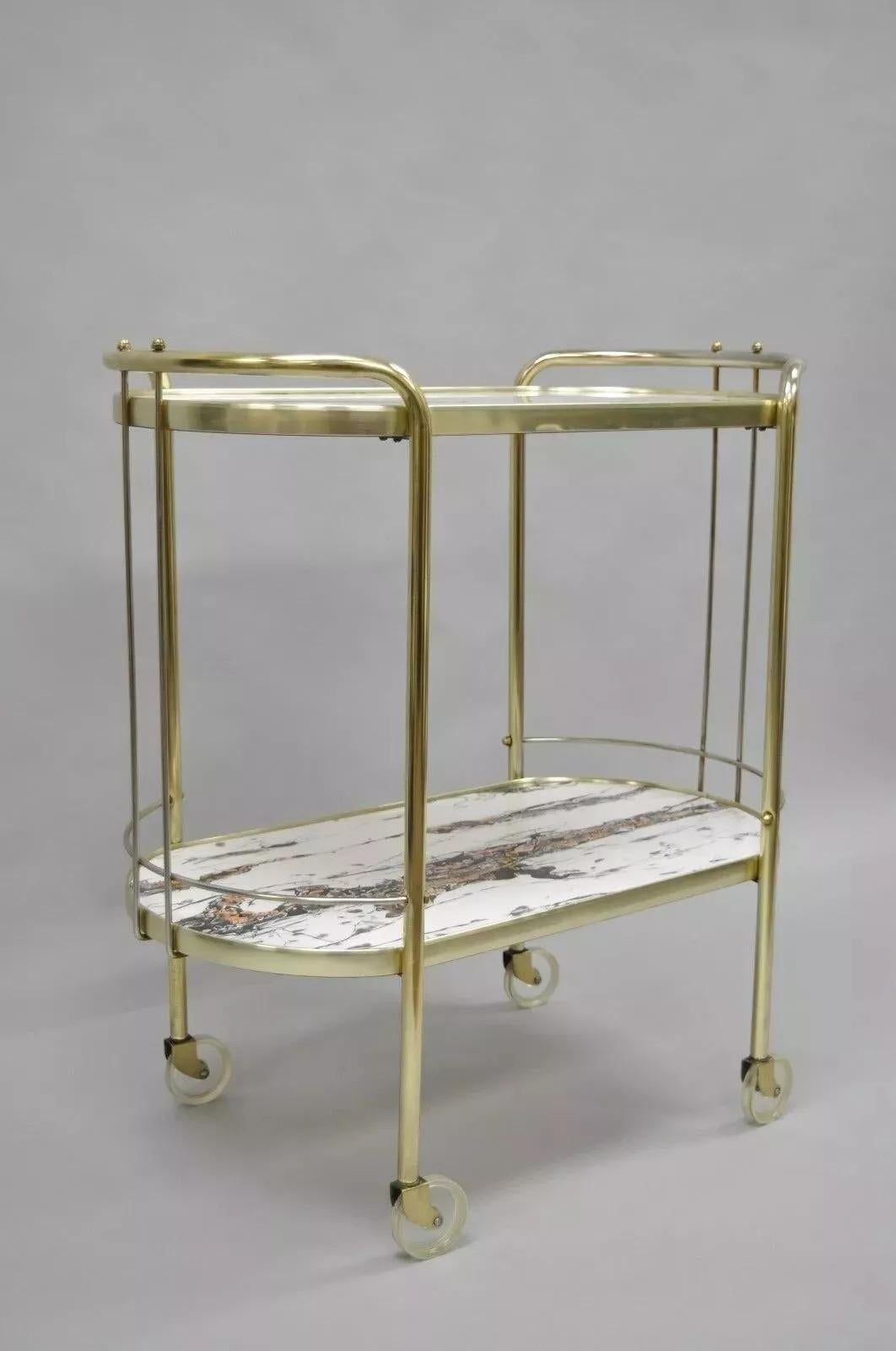 Vintage Mid Century Modern Latón Rolling Bar Tea Cart Laminado Faux Marble en venta 4