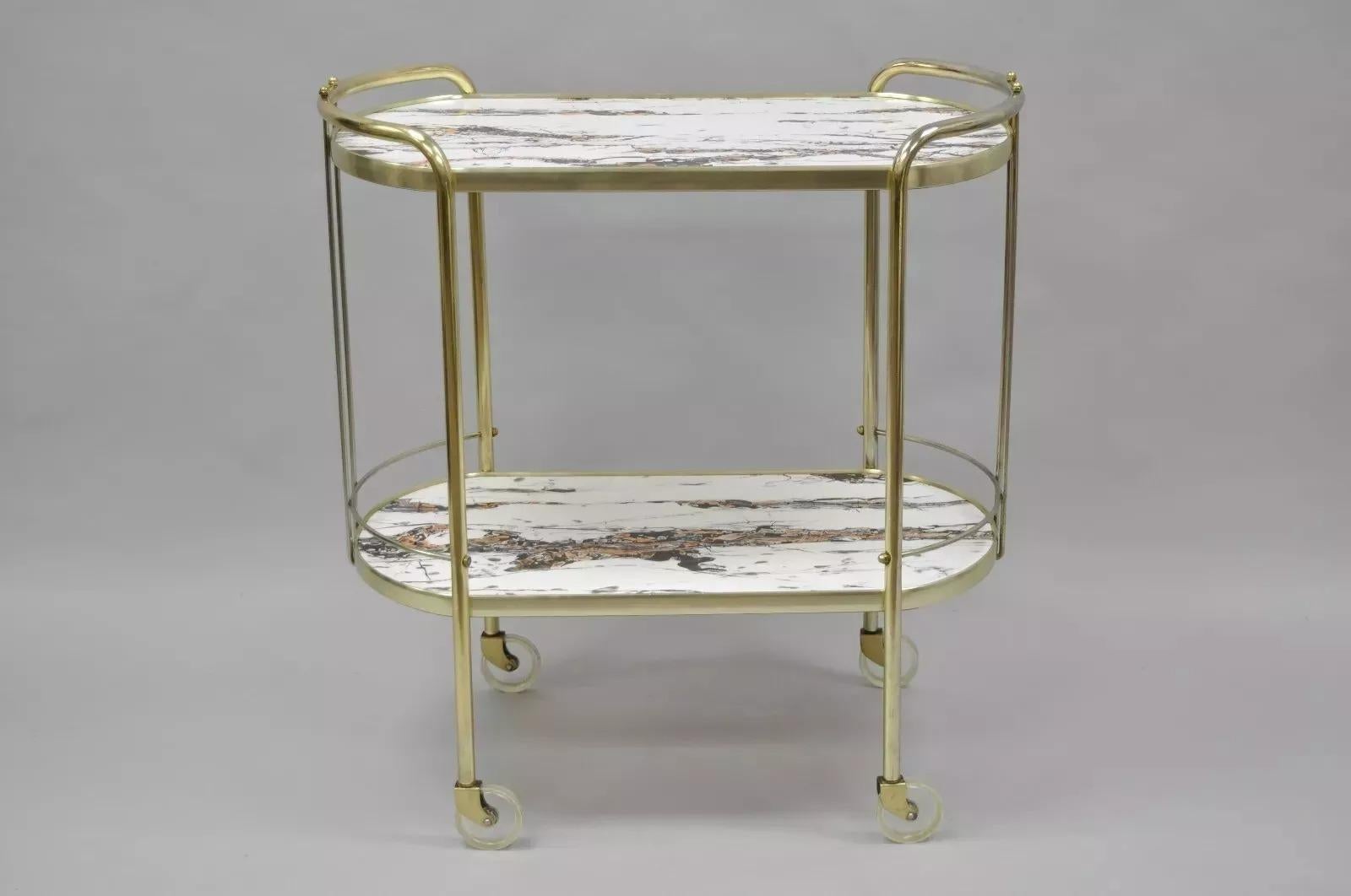 Vintage Mid Century Modern Latón Rolling Bar Tea Cart Laminado Faux Marble en venta 6