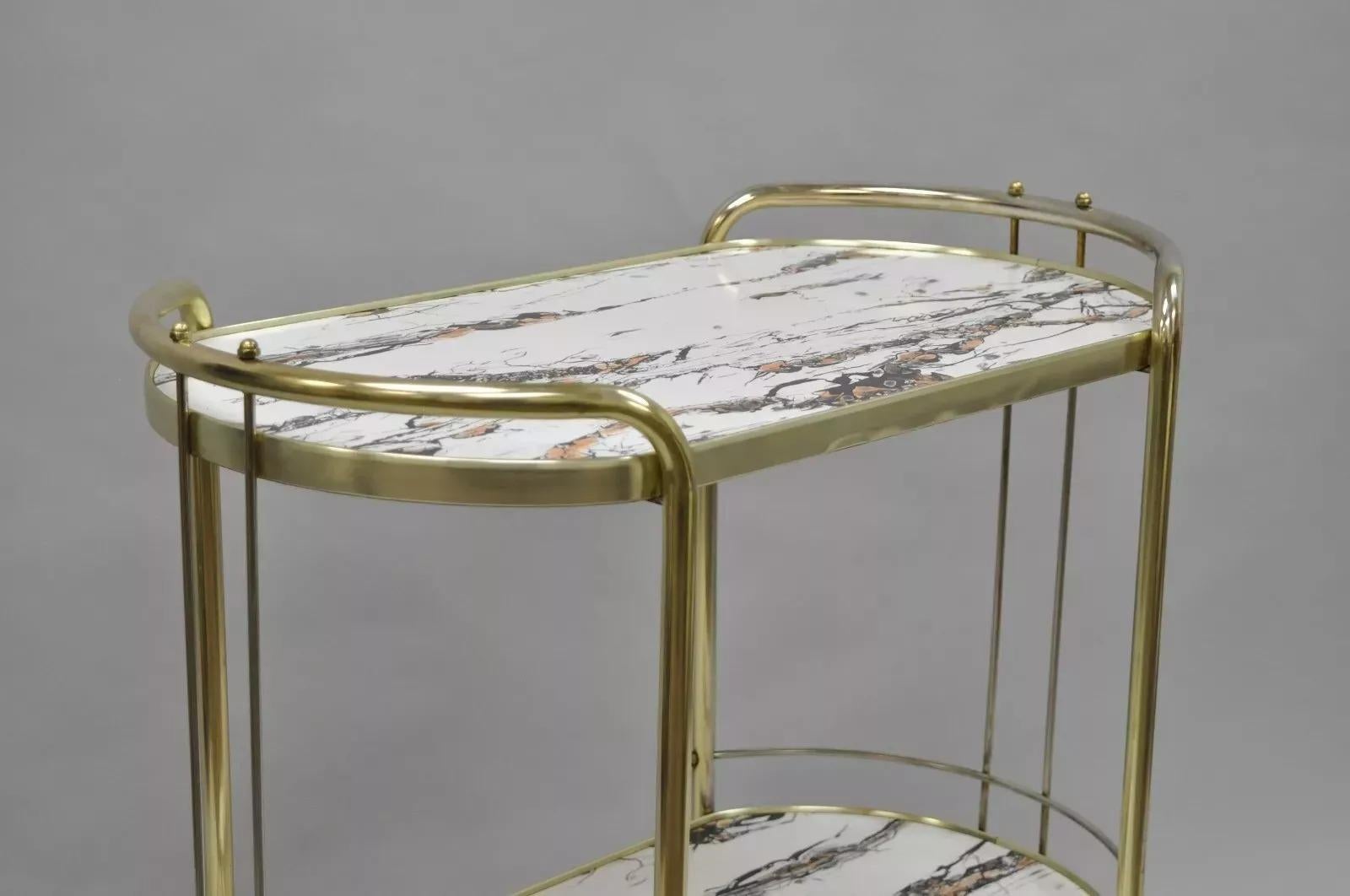 Vintage Mid Century Modern Latón Rolling Bar Tea Cart Laminado Faux Marble siglo XX en venta