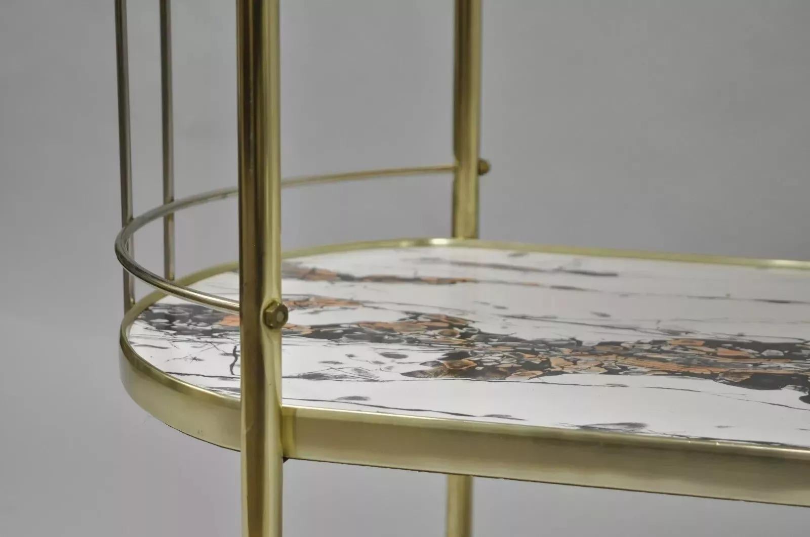 Vintage Mid Century Modern Latón Rolling Bar Tea Cart Laminado Faux Marble en venta 3
