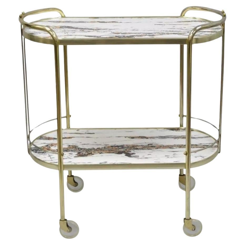 Vintage Mid Century Modern Latón Rolling Bar Tea Cart Laminado Faux Marble en venta