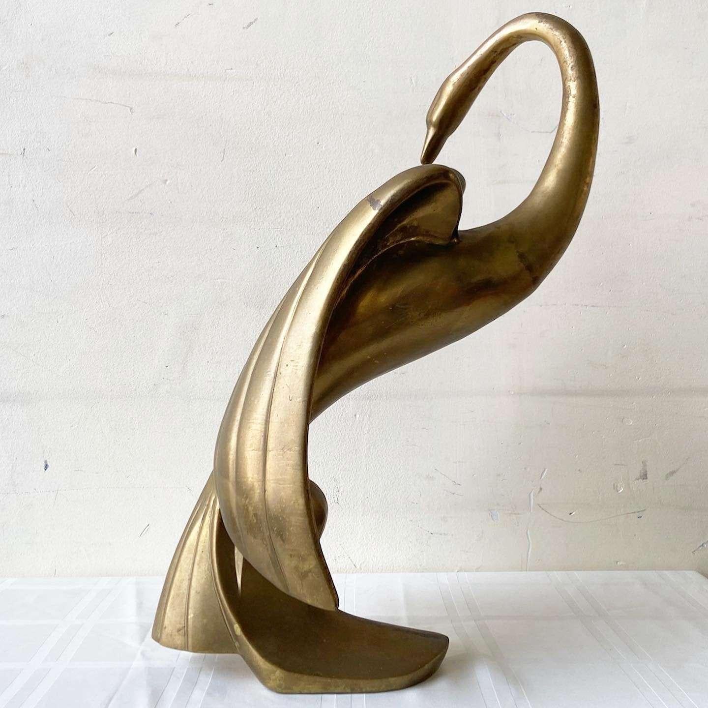 American Vintage Mid Century Modern Brass Swan Sculpture by Dara International For Sale