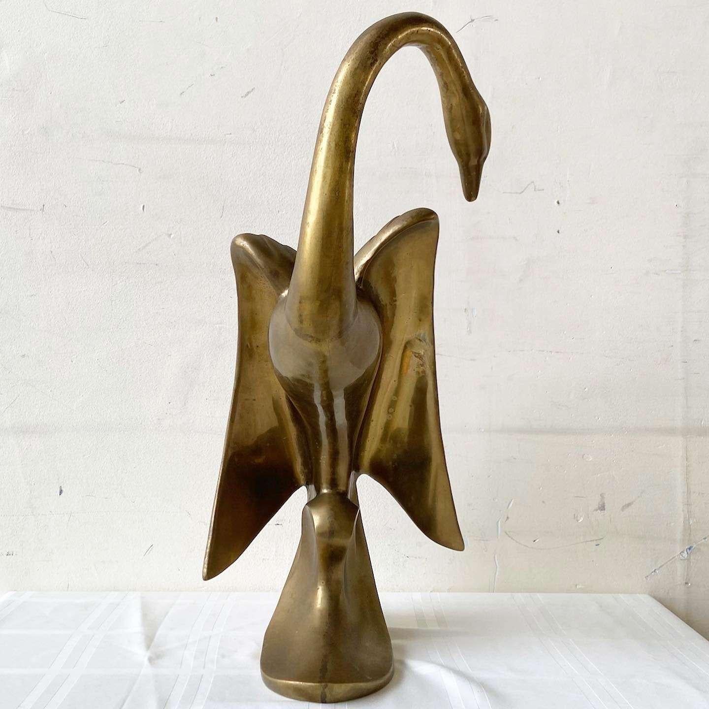 Vintage Mid Century Modern Brass Swan Sculpture by Dara International In Good Condition For Sale In Delray Beach, FL